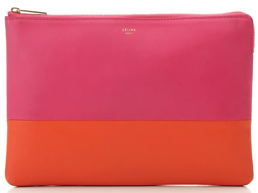 Celine clutch bag pink orange calfskin